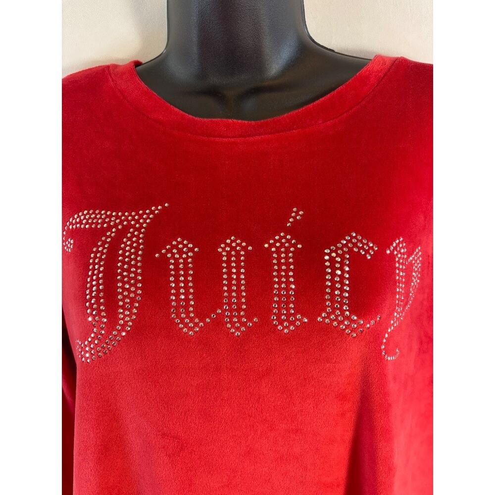 Juicy Couture Sleepwear Red Velour Rhinestone Pullover Top Medium Y2K - Picture 2 of 4